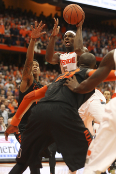 CJ Fair drives on the defense.