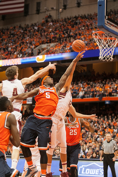 Fair goes up for a contested layup in the teeth of the Boston College defense. 