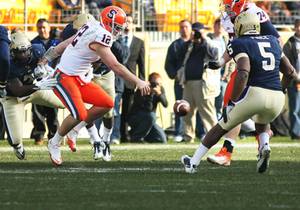 Ryan Nassib and Syracuse turned the ball over six times in a 33-20 loss to Pittsburgh in the last game of the 2011 season, ending SU's bowl hopes.