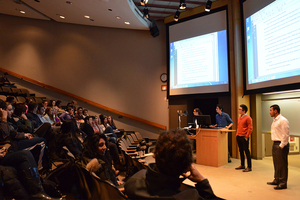 Students are elected to the general assembly during the SA meeting Tuesday night in Stolkin Auditorium. Currently, 53 of the 66 seats in the assembly have been filled.