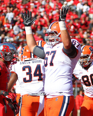 Former Syracuse tackle Justin Pugh has been training in Duluth, Ga., for this week's NFL Scouting Combine. NFL Network Draft analyst Mike Mayock projects the offensive lineman has a late first-round pick.