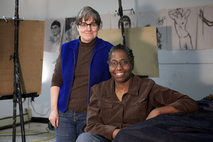 (From left) Dorene Quin and Yvonne Buchanan, professors in the College of Visual and Performing Arts, are the founders of the Teen Visual Art Development program. The organization provides free artistic opportunities and resources to local high-schoolers. 