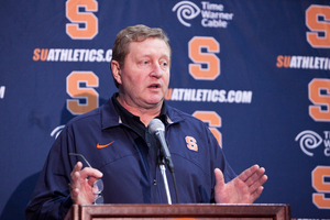 Syracuse head coach John Desko addresses the media. Desko said he would like to face Princeton and Army again in future years.