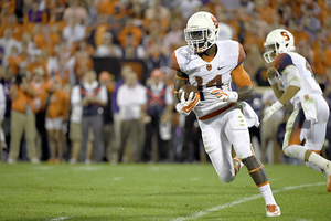 Ervin Philips won't return against Rhode Island after suffering a lower-body injury in the first half. He caught two touchdowns from quarterback Eric Dungey.