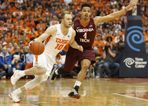 Trevor Cooney dribbles past a Virginia Tech defender. He finished 2-of-10 from the field on Tuesday night against the Hokies.