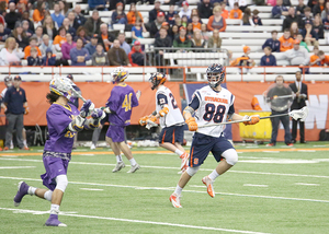 Jay McDermott (88) moved to Syracuse's crease defender in his second season as a starter. He complements Brandon Mullins and Nick Mellen on the Orange's close defense.