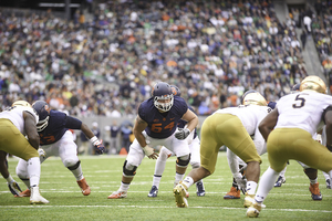 Colin Byrne (64) and the rest of Syracuse's inexperienced offensive line will face a challenging task in protecting against Virginia Tech.