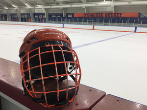 The team hands out the old helmet to that week's loser of the weekly shootout competition.