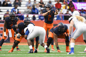 Syracuse quarterback Eric Dungey leads the Orange in both rushing (364 yards, seven touchdowns) and passing (1,437 yards, seven touchdowns). 