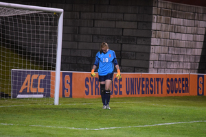 Senior goalkeeper Courtney Brosnan, who faced eight shots on goal, made five saves and enters her final three regular season games with 317 career saves. 