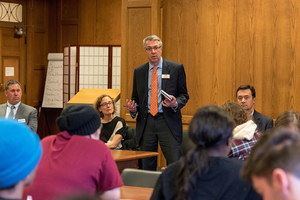 Maxwell Dean David Van Slyke spoke during the forum on Friday.