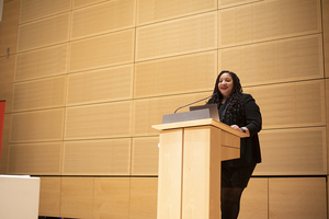 Sarah Glover, Syracuse University Class of 1996, spoke at the S.I. Newhouse School of Public Communications on Monday.