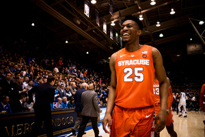 Tyus Battle smiles after Syracuse's biggest win of the season, a victory over then-No. 1 Duke in Cameron Indoor Stadium.