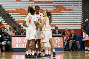 Syracuse huddles in a game earlier this season.