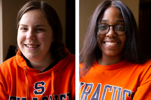 Seniors Danielle Schaf (left) and Abigail Covington are this year's senior class marshals and have worked during the 2018-19 year to represent and advocate for members of the student body at a number of university-wide events and programs. 