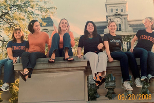 One of the most decorated Syracuse volleyball players ever, Carrie McCaw (third from left) will be remembered for her commitment, passion and joyous ways. 