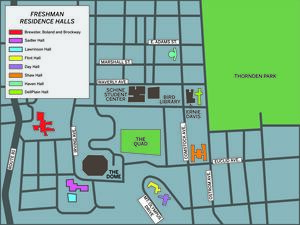 There are eight on-campus dorms that house SU freshmen during their first year on campus.