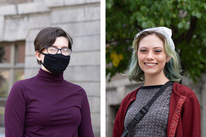 Nina Piazza (left) and Zarah Durst are both SU students in the Tell Your Story Walking courses which is creating a new publication showcasing the work of SU honors students.