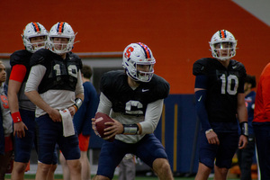 Garrett Shrader has familiarized himself with his newest coaches at Syracuse's latest spring practices. 