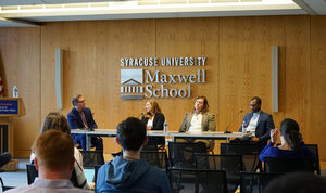 D. Sunshine Hillygus, Kevin Munger and Maurice Brown participated in the “Gen Z and the Future of Politics” panel at the Maxwell School of Citizenship and Public Affairs on Monday. The panelists discussed voter apathy, voter turnout and political communication on social media.