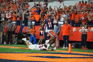 Kendall Long was one of six Syracuse receivers to catch a touchdown pass in Saturday's historic win