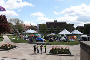 SU administrators handed GSE members a form asking them to relocate due to graduation events starting Thursday. The document states that if the encampment failed to comply, SU may charge individuals for violating the Student Conduct Code.