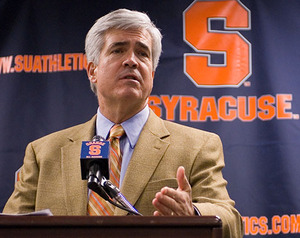 Syracuse head football coach Greg Robinson talks to the media, discussing the 2007 National Letter of Intent Class, in Manley Field House Wednesday afternoon.