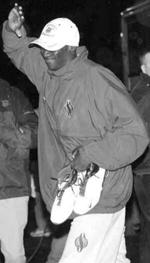 Kueth Duany arrives at Manley Field House after the Orangemen advance to the Final Four. Hundreds of Syracuse basketball fans waited for the team to return from Albany.