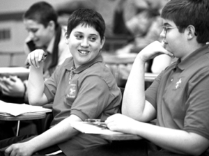 Boy Scouts Andrew Fischetti and Erik Halbritter participate in APO sponsored Merit Badge Day on Saturday. 