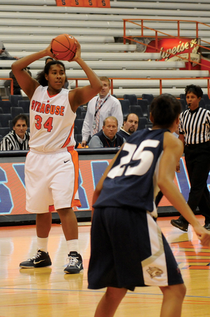 Shakeya Leary (34) has averaged six points and six rebounds per game this season for SU.