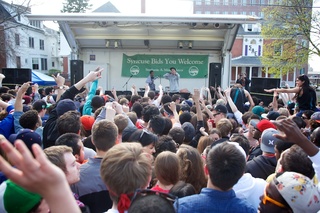 Earl Sweatshirt interacts with the crowd during his set.