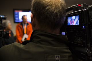 Many media outlets flocked to the Syracuse Campus to cover  Syverud's first day with students. 