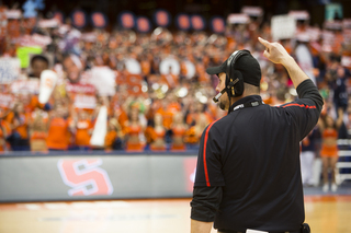 An ESPN crew member counts down to the beginning of the show. 