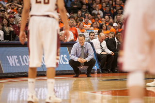 BC head coach Steve Donahue looks on as his team battles the Orange  into the waning moments of the game.  