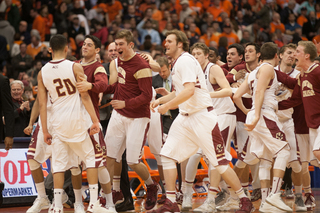 Lonnie Jackson celebrates with his teammates.