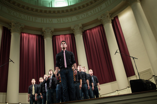 Orange Appeal pauses during their performance at the fifth ICCA Mid-Atlantic quarterfinals at Hendricks Chapel on March 1, 2014.