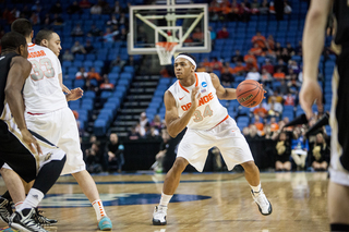 Freshman guard Ron Patterson looks for his shot. He hit a pair of 3s for SU in garbage-time minutes.