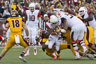 Fifth-year senior Prince-Tyson Gulley fights through the Chippewas' defense.