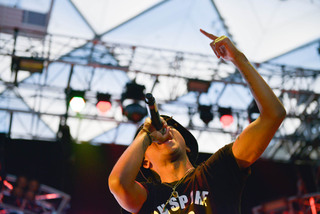 Khalif “Swae Lee” Brown, one half of the musical group Rae Sremmurd perform at University Union's Block Party. 