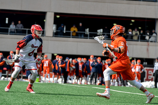 Freshman midfielder Jamie Trimboli gets ready to make a move on the SJU defender. 