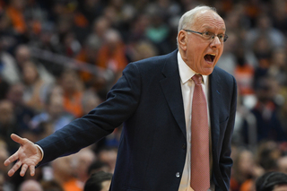 Syracuse coach Jim Boeheim reacts to a call.