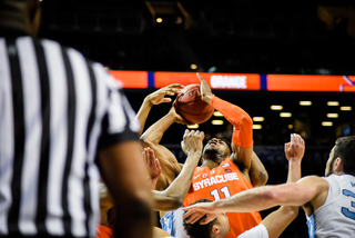 Brissett can't get off a shot amid UNC's defense, which held the Orange to just 59 points. 