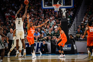 MSU's Jaren Jackson Jr. tries a jumper. He scored just two points in the game. 