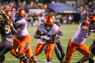 Syracuse scored five of its seven touchdowns on the ground. 