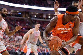 Paschal Chukwu keeps the ball away from an Ohio State defender.