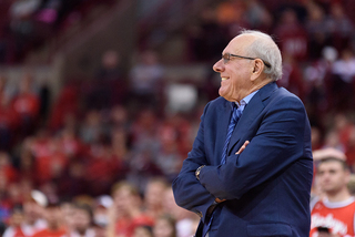 Jim Boeheim shrugs on the sideline.