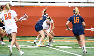 Players battle for a loose ball.